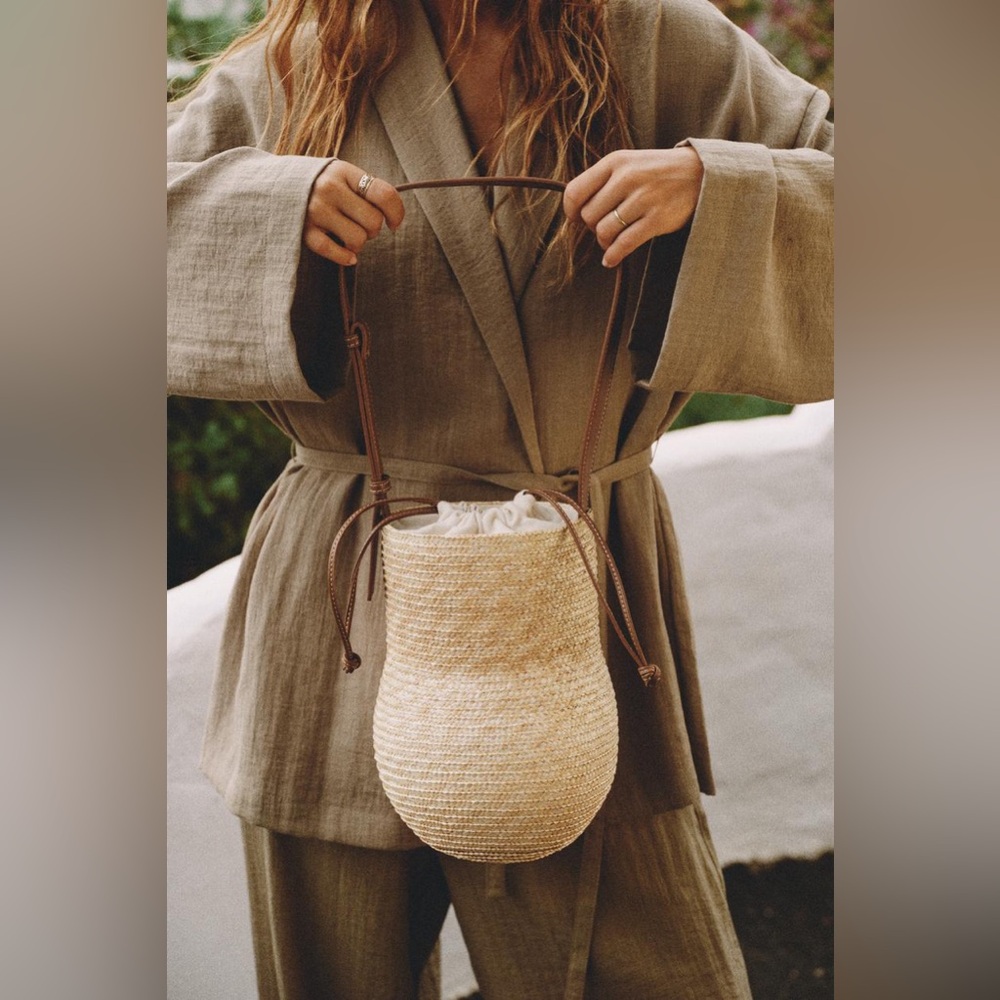 Zara Tan Woven Bucket Bag